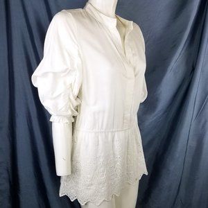 Lucky Brand White Eyelet Cotton Blend Blouse Tunic